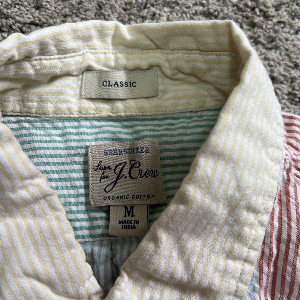J. Crew Men's Striped Seersucker Shirt - Yellow, Green, and Red